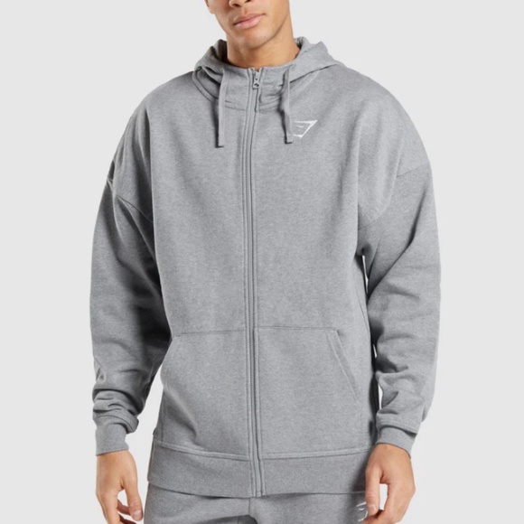 Gymshark Oversized Essential Hoodie Full Zip Gray Sweatshirt Men's Large L - Picture 2 of 10